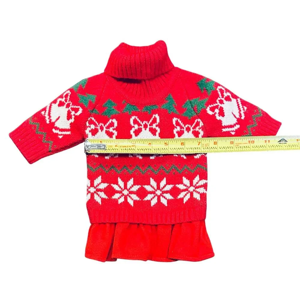 Fitwarm Cat or Dog Christmas Knit Sweater Bells, Trees, Flowers, Red Small New